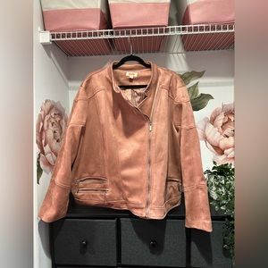 Peach Faux Suede Moto Jacket - 3X
